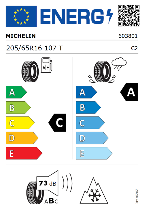 Tyre Label for Michelin Agilis CrossClimate 205/65R16 107T