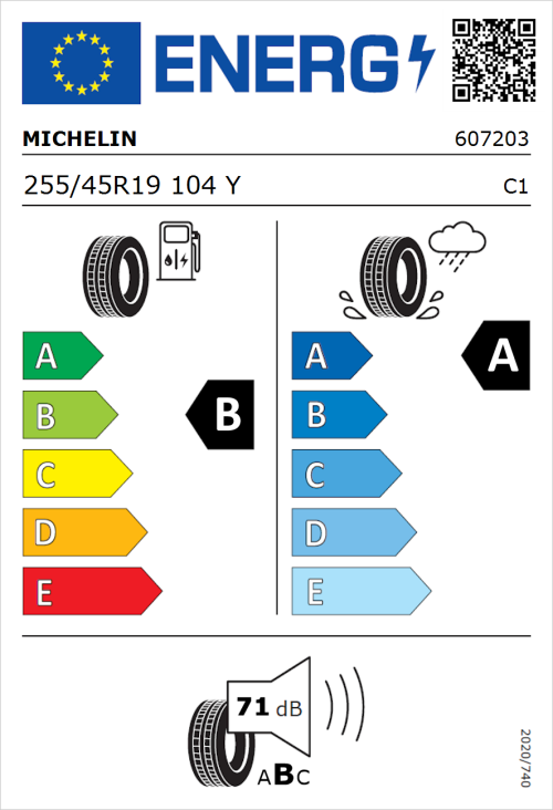 Tyre Label for Michelin Pilot Sport 4 S 255/45R19 104Y