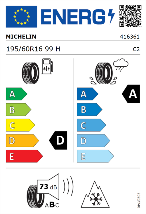Tyre Label for Michelin Agilis CrossClimate 195/60R16 99H