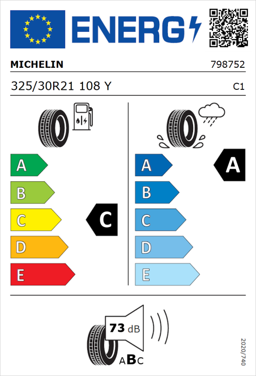 Tyre Label for Michelin Pilot Sport 4 S 325/30R21 108Y