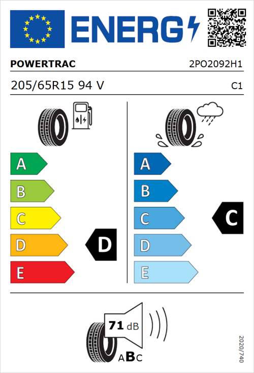 Tyre Label for Powertrac Adamas H/P 205/65R15 94V