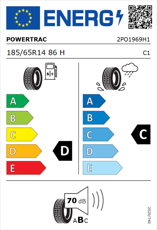 Tyre Label for Powertrac Adamas H/P 185/65R14 86H