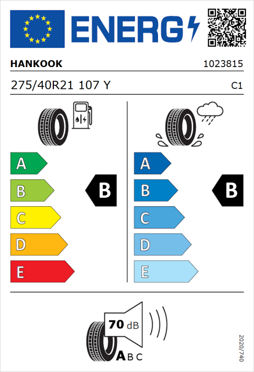Tyre Label for Hankook Ventus S1 evo3 SUV Runflat (K127C) 275/40R21 107Y