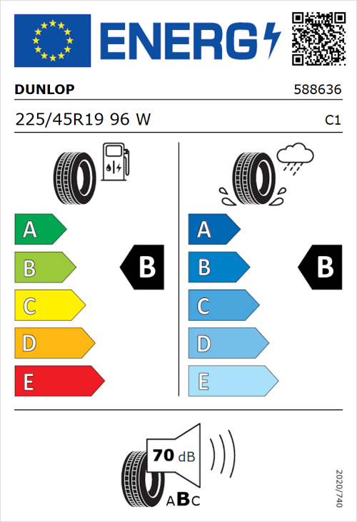 Tyre Label for Dunlop SP SportMaxx RT 225/45R19 96W