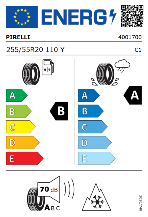 Tyre Label for Pirelli Scorpion All Season SF2 255/55R20 110Y