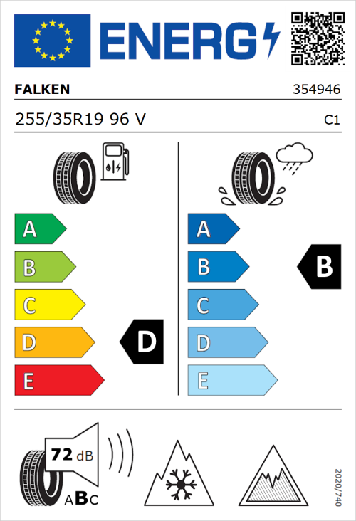 Tyre Label for Falken Eurowinter HS02 Pro 255/35R19 96V