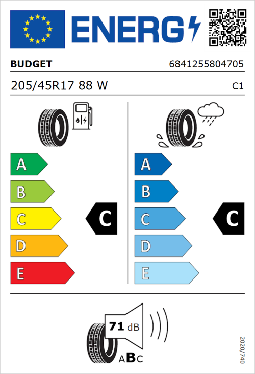 Tyre Label for Budget Budget 205/45R17 88W