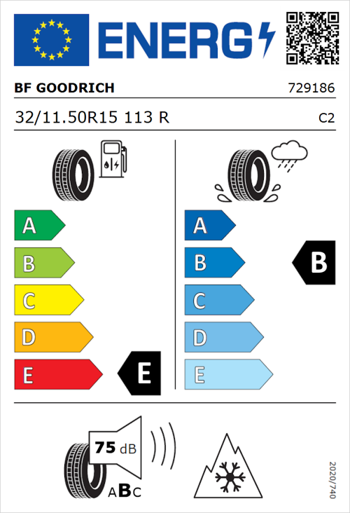 Tyre Label for BF Goodrich All Terrain T/A KO2 RWL 32/11.50R15 113R