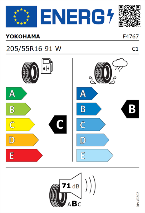 Tyre Label for Yokohama V105 205/55R16 91W